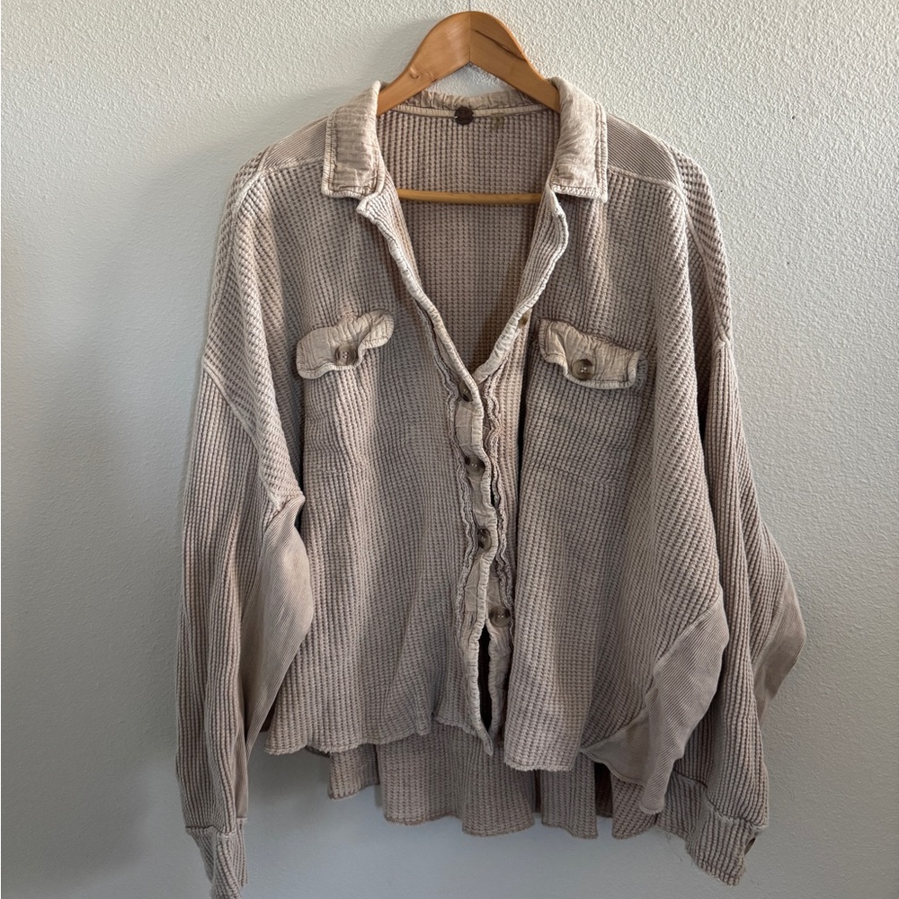 Free People Beige Button-Up Jacket